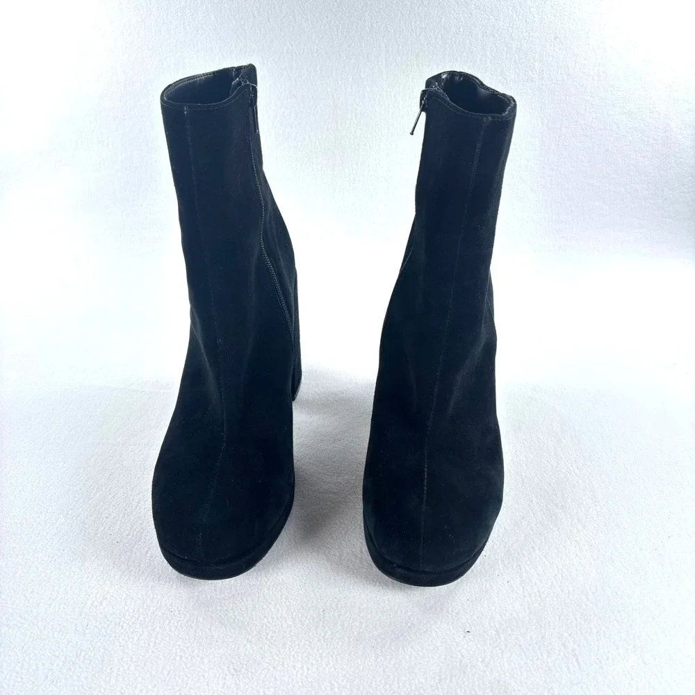 Steve‎ Madden Black Suede Boots Sz 10 Block Heel Ankle Zip 90s Whimsigoth Goth